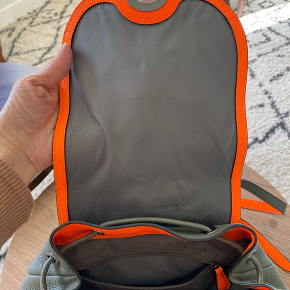 COACH Backpack in Army Green and Neon Orange - Picture 8 of 16